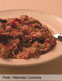 Sausage Bacon Jambalaya Rice Onions Easy